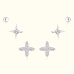 Silver Star Earrings Set