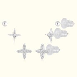 Silver Star Earrings Set