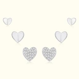 Sterling Silver Heart Studs Set of Three Pairs