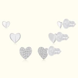 Sterling Silver Heart Studs Set of Three Pairs