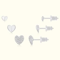 Sterling Silver Heart Studs Set of Three Pairs