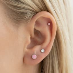 Sterling Silver Earring Set Pink Enamel