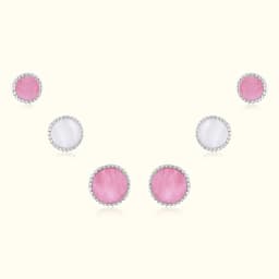 Sterling Silver Earring Set Pink Enamel