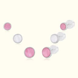 Sterling Silver Earring Set Pink Enamel