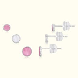 Sterling Silver Earring Set Pink Enamel