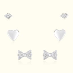 Heart and Bow Sterling Silver Earring Set
