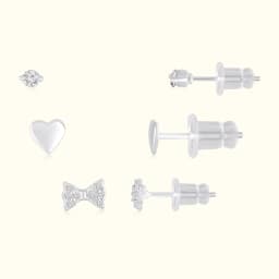 Heart and Bow Sterling Silver Earring Set