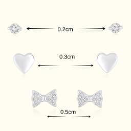 Heart and Bow Sterling Silver Earring Set