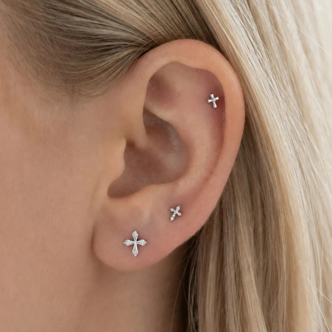 Cross Earrings Set in Sterling Silver