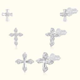 Cross Earrings Set in Sterling Silver