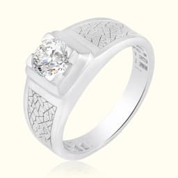 Mens Silver Ring with Mosaic Engraving