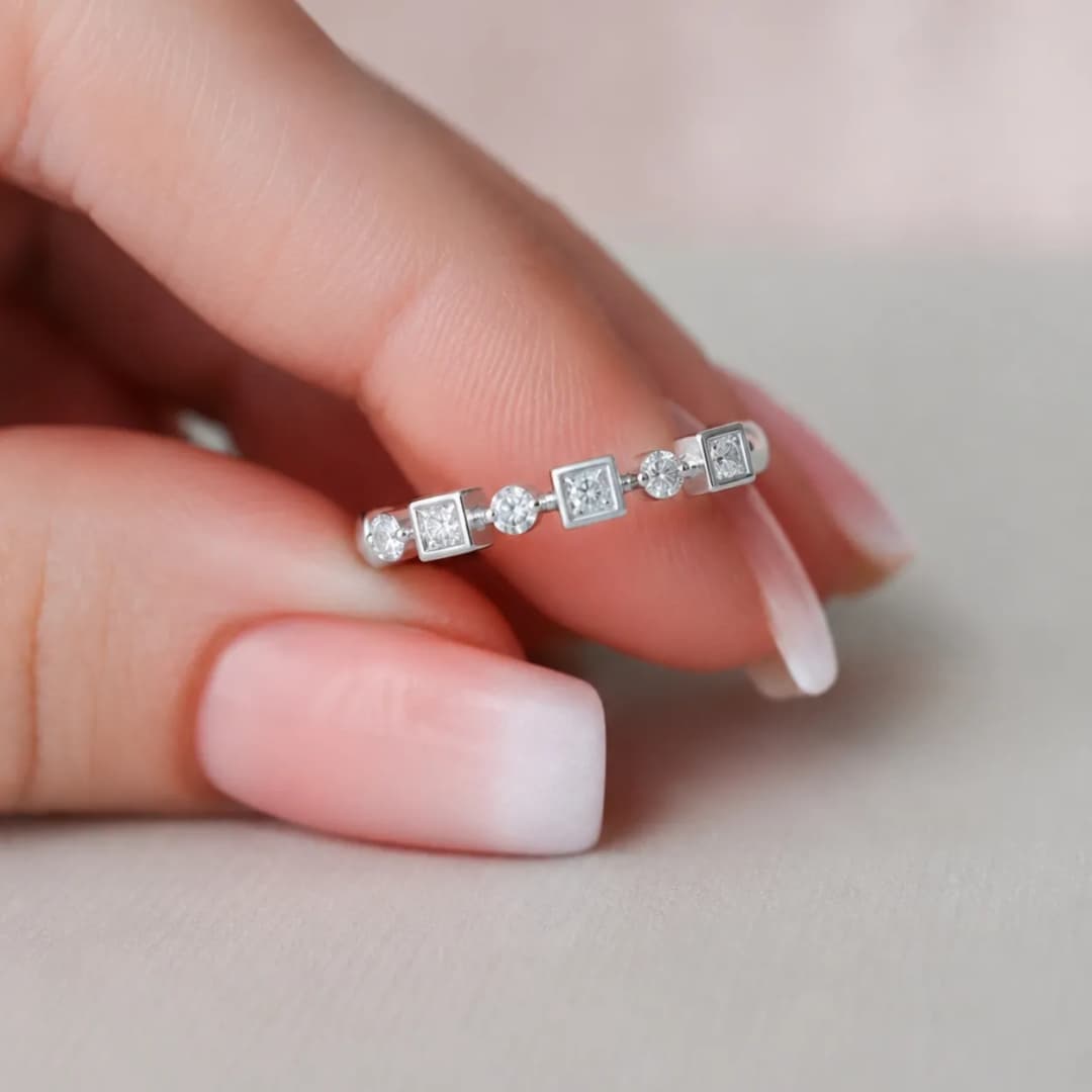 Silver Geometric Stackable Ring