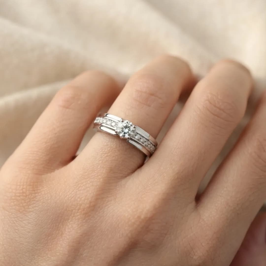 Sterling Silver Brilliant Cut Couple Ring