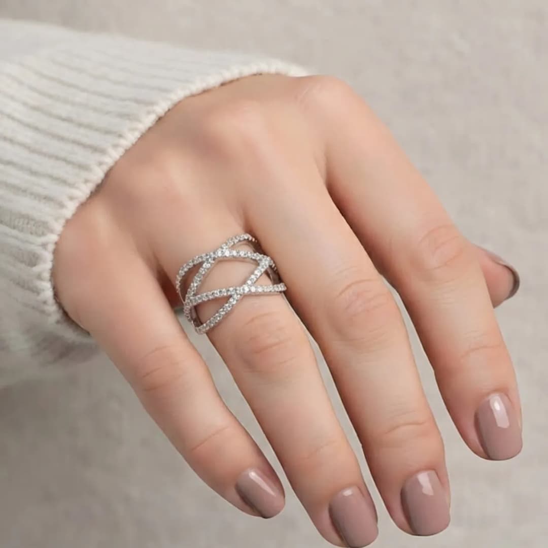 Multi-Band Silver Criss Cross Ring