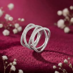 Multi-Band Silver Criss Cross Ring