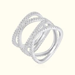 Multi-Band Silver Criss Cross Ring