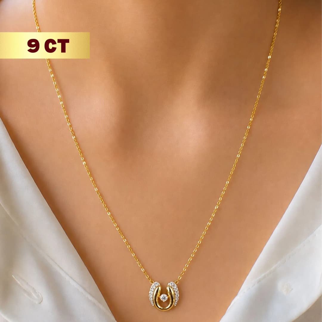9CT Gold U-Shaped Stone Pendant Chain