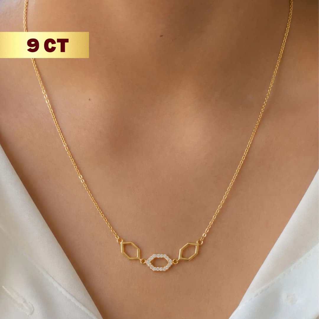 9CT Gold Hexagons Chain Necklace