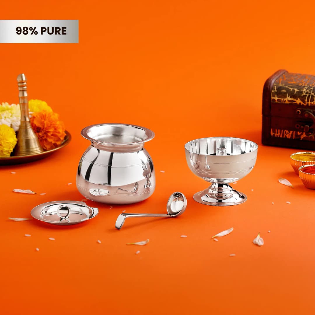 Pure Silver Tuploti Diya Pooja Set