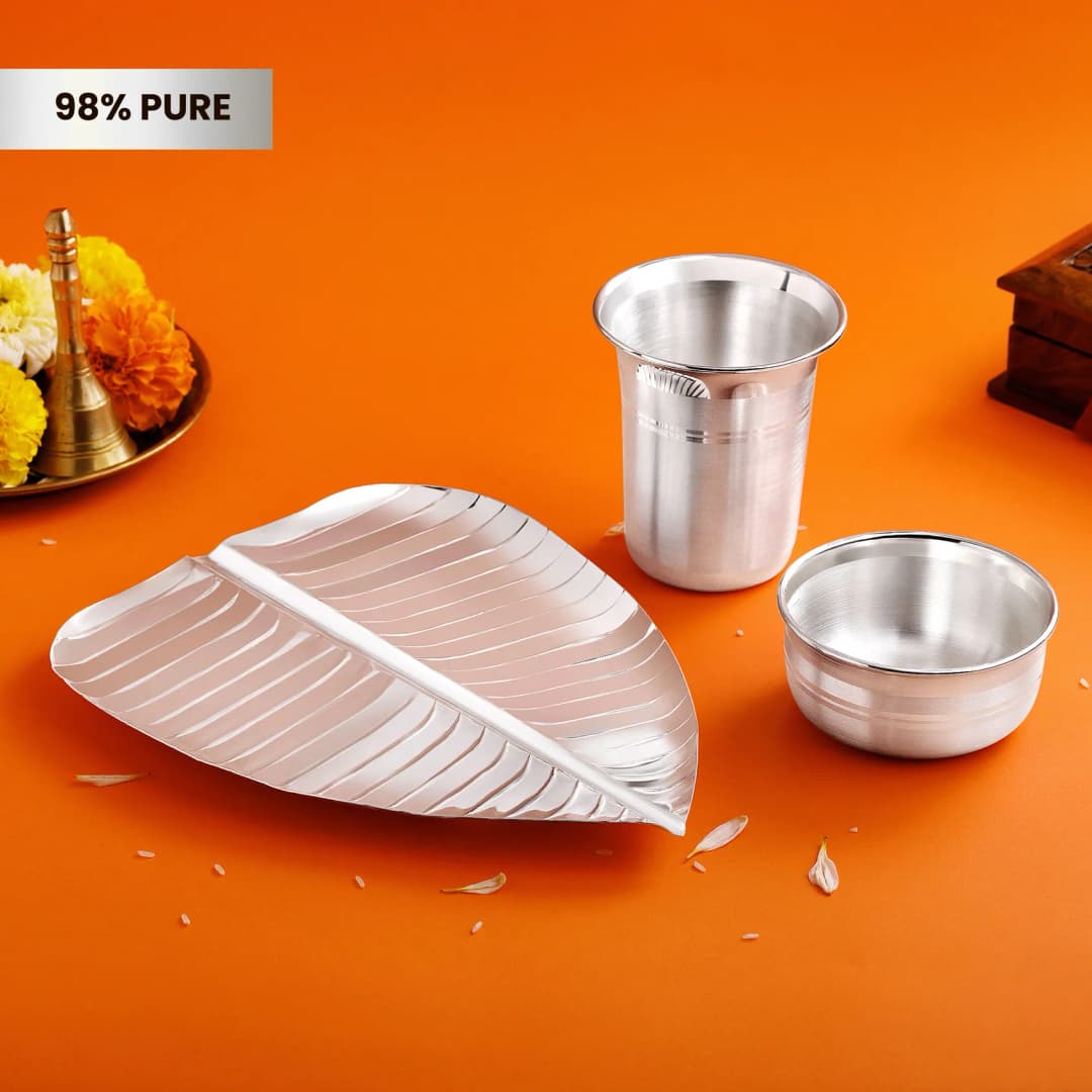 Pure Silver Kelipatra Wati Glass Pooja Set