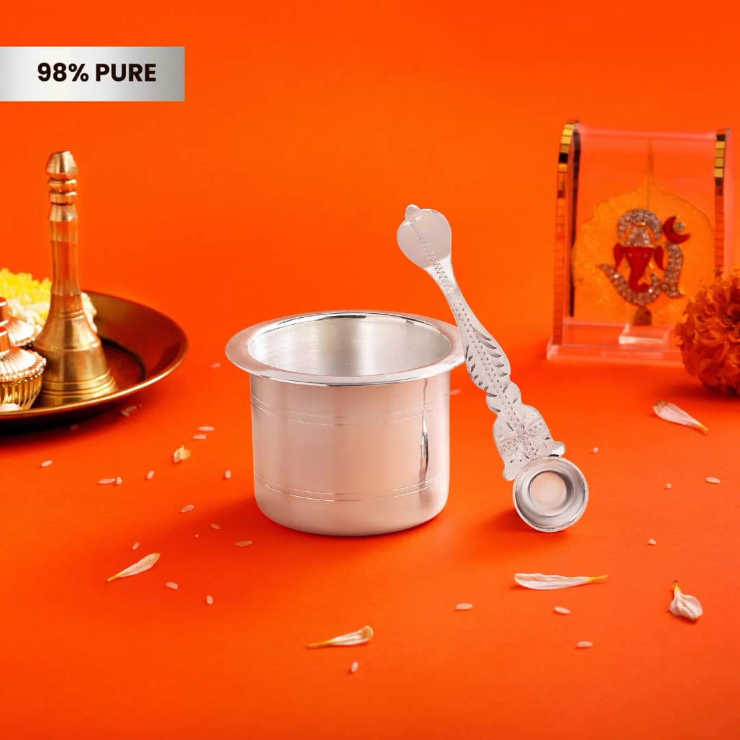 Pure Silver Pali and Panchpatra Pooja Set