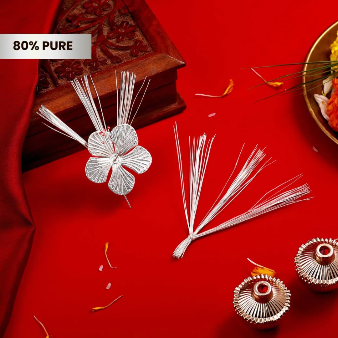 Silver Jaswand Flower and Silver Durva Ganpati Set