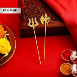 Golden Silver Parshu and Trishul Ganpati Decoration Set