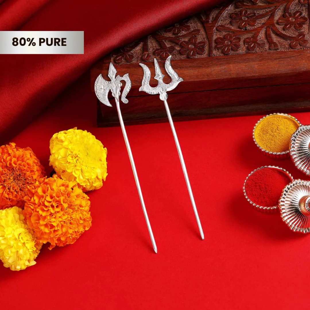Silver Parshu and Trishul Ganpati Decoration Set