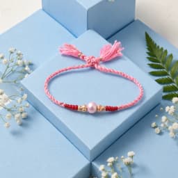 Pink Pearl Silver Rakhi
