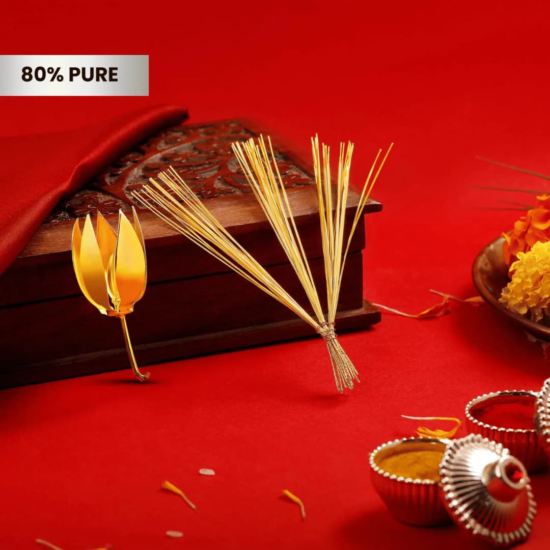 Silver Golden Chafa Flower and Durva Ganpati Set
