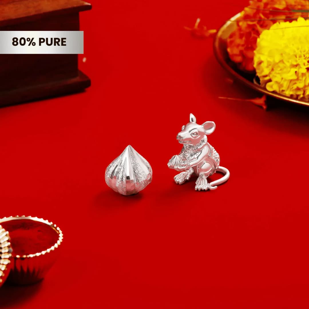 Silver Bhariv Undir and Silver Modak Ganpati Set