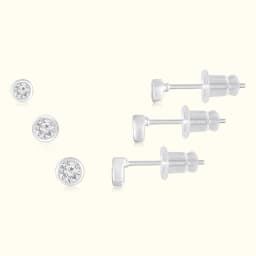 Bezel CZ Silver Earrings Set