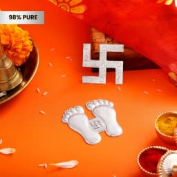 Pure Silver Swastik and Silver Paduka Set