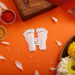 Pure Silver Swastik and Silver Paduka Set