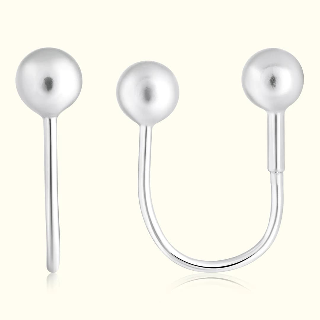 Silver Sphere U-Shaped Ear Climber