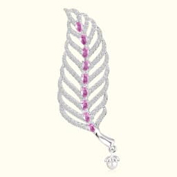 Silver Leaf Pink Gemstone Brooch