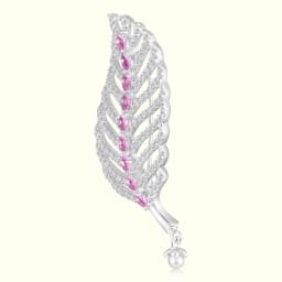 Silver Leaf Pink Gemstone Brooch