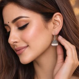 Silver Floral Dome Moti Jhumka