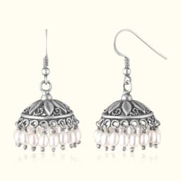 Silver Floral Dome Moti Jhumka
