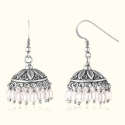 Silver Floral Dome Moti Jhumka