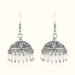 Silver Floral Dome Moti Jhumka