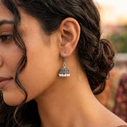 Classic Silver Moti Cluster Jhumka