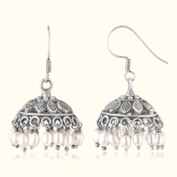 Classic Silver Moti Cluster Jhumka