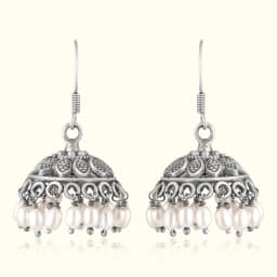 Classic Silver Moti Cluster Jhumka