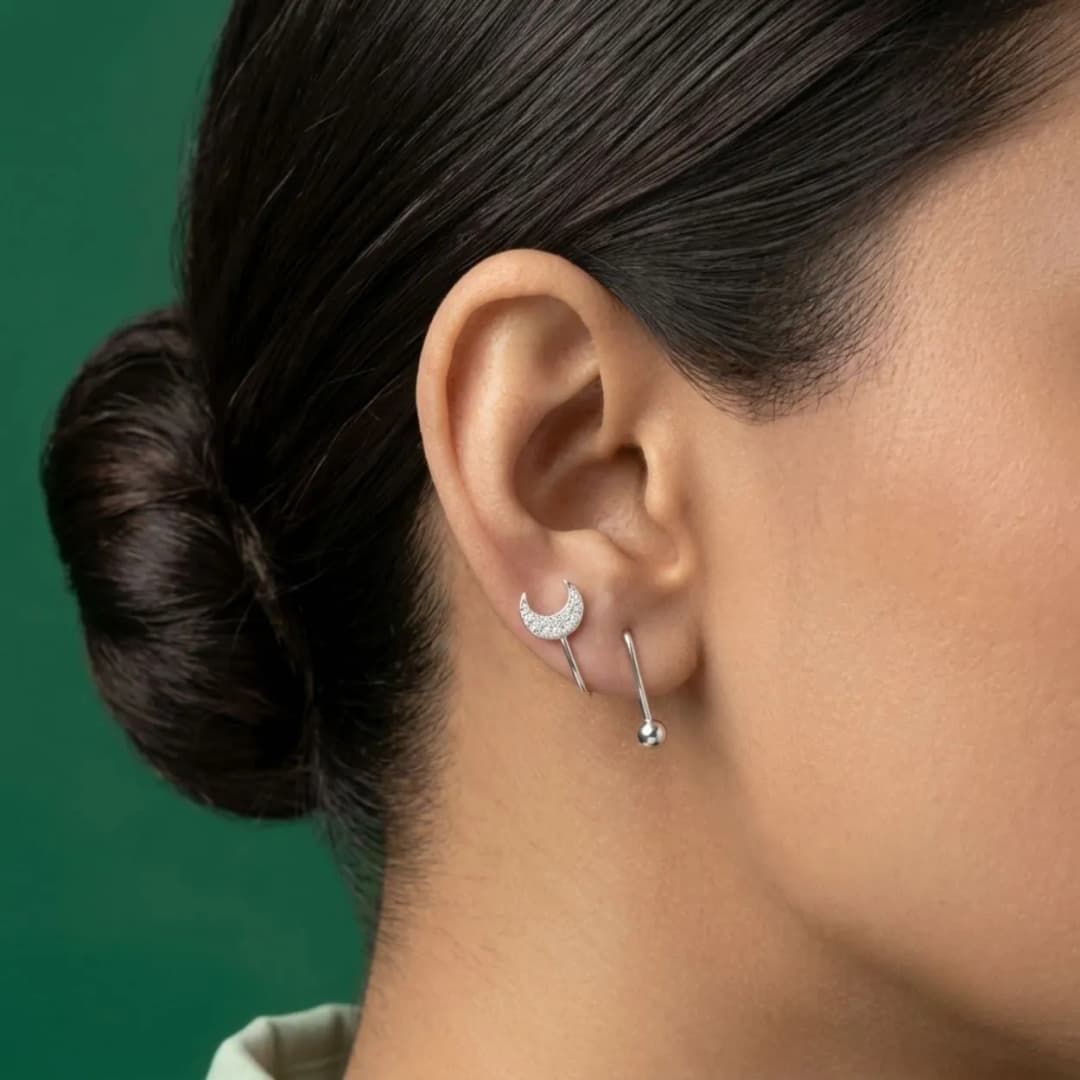 Silver Crescent Moon Ear Climber