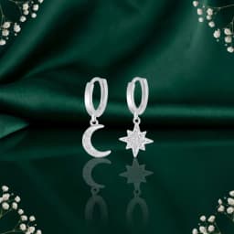 Silver Moon Star Dangle Earrings