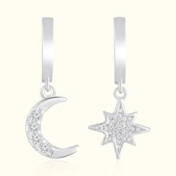 Silver Moon Star Dangle Earrings