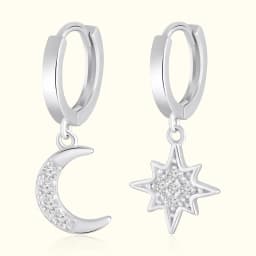 Silver Moon Star Dangle Earrings