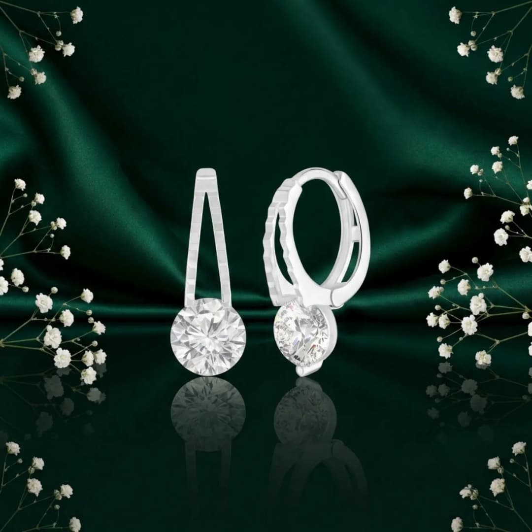 Silver Elegant Stone Hoops