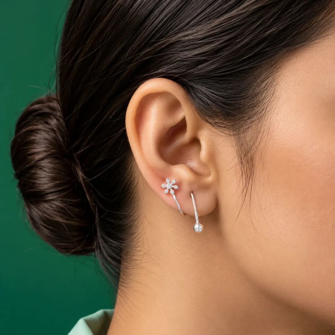 Silver Snowflake Ear Climber
